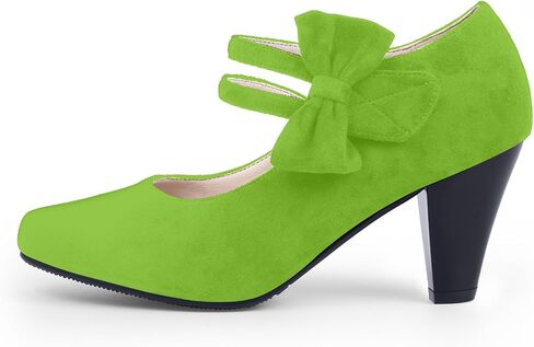 Women's Bow Mary Janes Shoes Closed Toe Block High Heel Dress Pumps in Saudi Arabia