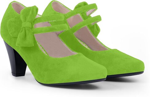 Women's Bow Mary Janes Shoes Closed Toe Block High Heel Dress Pumps in Saudi Arabia