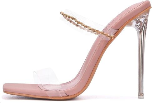 Cape Robbin Corinne Sexy Stiletto High Heels for Women, Transparent Square Open Toe Shoes Heels in Saudi Arabia