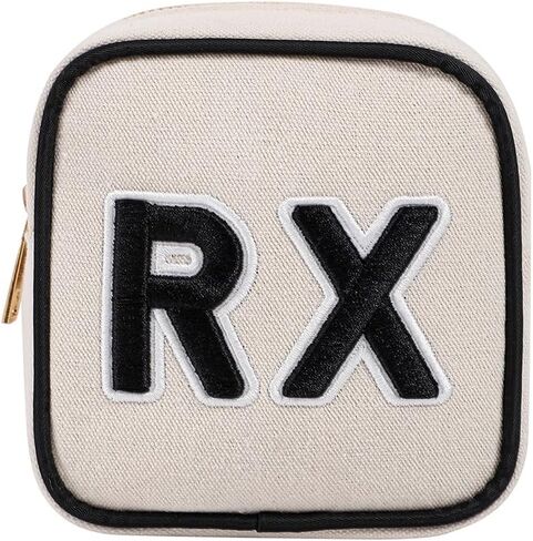Small Canvas Rx Medicine Packages, Cute Chenille Letter Patch Drug Makeup Bag with Metal Zipper, Mini Travel First Aid Purse Organizer Machine Washable (01Beige) in Saudi Arabia
