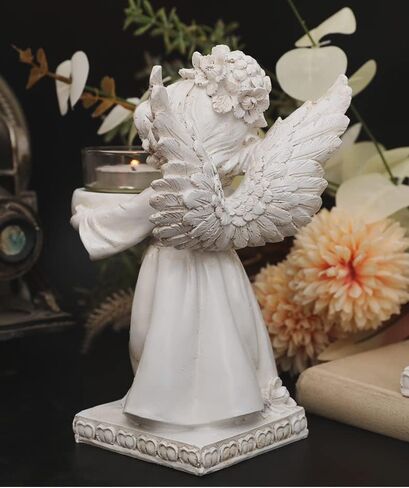 Angel Tea Light Candle Holder, Wings Angel Figurines Cherub Figurine Statue with Tealight Votive Holder for Home Wedding Centerpiece Anniversary Bridal Baby Shower Baptism Décor in Kuwait