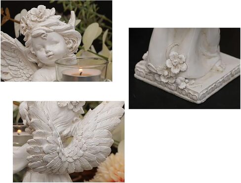 Angel Tea Light Candle Holder, Wings Angel Figurines Cherub Figurine Statue with Tealight Votive Holder for Home Wedding Centerpiece Anniversary Bridal Baby Shower Baptism Décor in Kuwait
