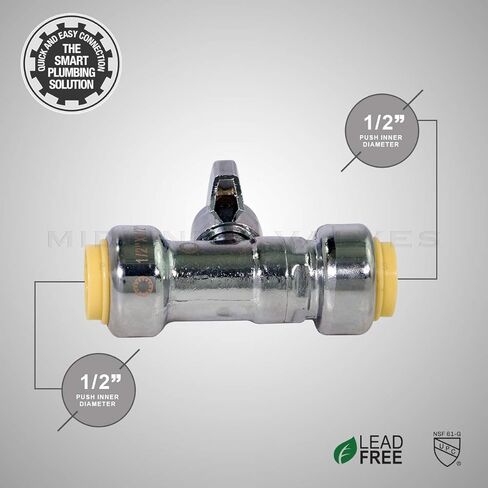 Pushlock UPSSP1212-2 1/4 صمام التوقف المستقيم لإيقاف المياه 1/2 دفع × 1/2 بوصة دفع كروم حزمة من 2 in Kuwait
