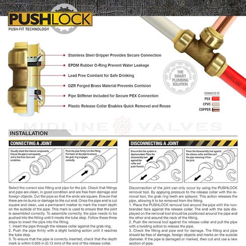 Pushlock UPSSP1212-2 1/4 صمام التوقف المستقيم لإيقاف المياه 1/2 دفع × 1/2 بوصة دفع كروم حزمة من 2 in Kuwait