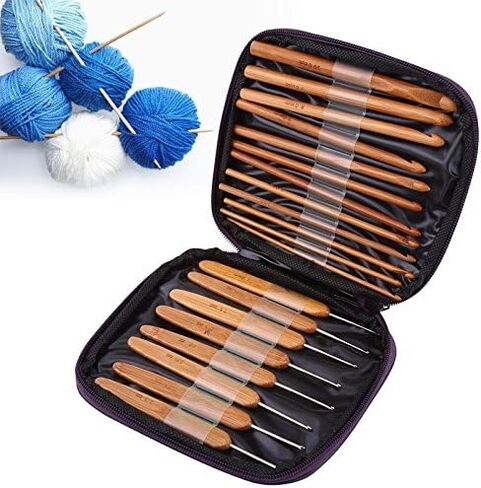 Bamboo Crochet Hooks, 20 Pcs Bamboo Hook Needles Kit with 8 Pcs 1.0mm-2.75mm Bamboo Flat Crochet Hooks 12 Pcs 3.0mm-10mm Rounded Crochet Hooks and Carry Case in Saudi Arabia