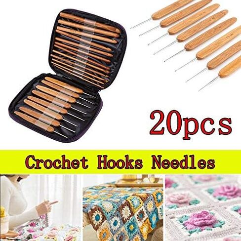 Bamboo Crochet Hooks, 20 Pcs Bamboo Hook Needles Kit with 8 Pcs 1.0mm-2.75mm Bamboo Flat Crochet Hooks 12 Pcs 3.0mm-10mm Rounded Crochet Hooks and Carry Case in Saudi Arabia