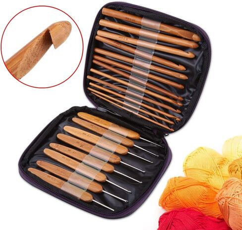 Bamboo Crochet Hooks, 20 Pcs Bamboo Hook Needles Kit with 8 Pcs 1.0mm-2.75mm Bamboo Flat Crochet Hooks 12 Pcs 3.0mm-10mm Rounded Crochet Hooks and Carry Case in Saudi Arabia