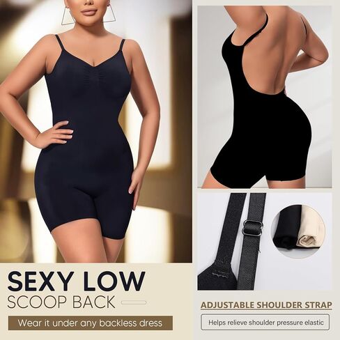 بدلة للجسم بدون ظهر للنساء للتحكم في البطن، ملابس داخلية منخفضة الظهر مفتوحة من الخلف، قمصان مثيرة بدون خياطة باللون الأسود in Kuwait