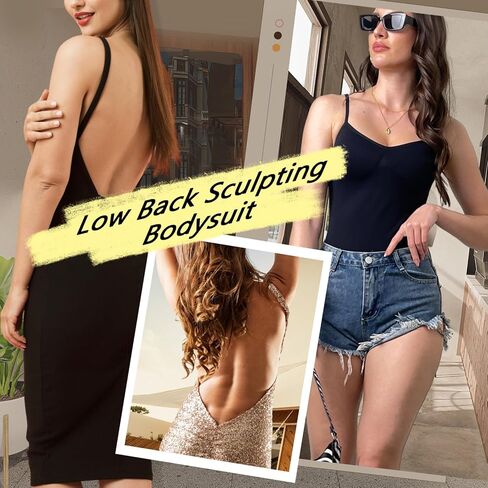 بدلة للجسم بدون ظهر للنساء للتحكم في البطن، ملابس داخلية منخفضة الظهر مفتوحة من الخلف، قمصان مثيرة بدون خياطة باللون الأسود in Kuwait