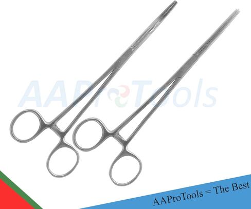 2-Piece Curved & Straight 10" Hemostat Set - Stainless Steel Locking Tweezer Clamps - Ideal Hemostats for Nurses, Fishing Forceps, Crafts and Hobby in Kuwait