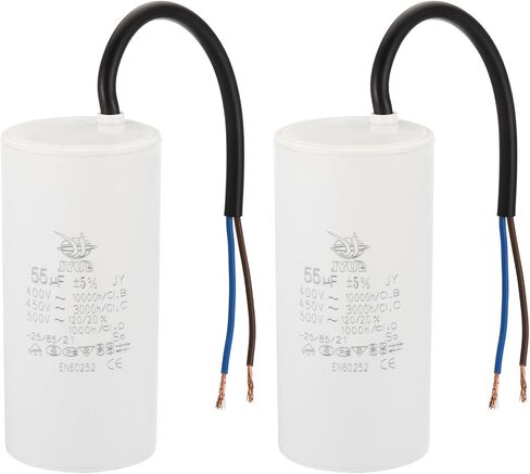 PATIKIL CBB60 55uf Running Capacitor,2Pcs AC 450V 2 Wires 50/60Hz Cylinder 105x48mm for Water Pumps, Washing Machines Motor Start in Kuwait