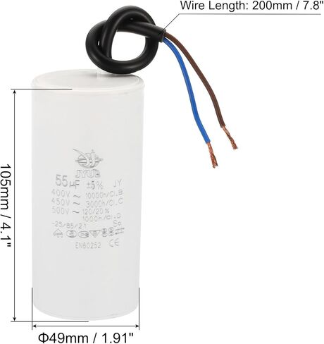 PATIKIL CBB60 55uf Running Capacitor,2Pcs AC 450V 2 Wires 50/60Hz Cylinder 105x48mm for Water Pumps, Washing Machines Motor Start in Kuwait
