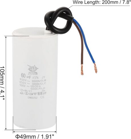 PATIKIL CBB60 55uf Running Capacitor,2Pcs AC 450V 2 Wires 50/60Hz Cylinder 105x48mm for Water Pumps, Washing Machines Motor Start in Kuwait