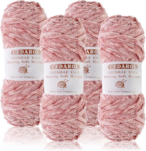 4 * 3.5oz/100g Chenille Yarn for Crocheting, Velvet Yarn for Crocheting Blankets, Size 6 Soft Plush Fluffy Yarn for Hand Knitting, Clothes, Pattern Knitting Creations in Saudi Arabia