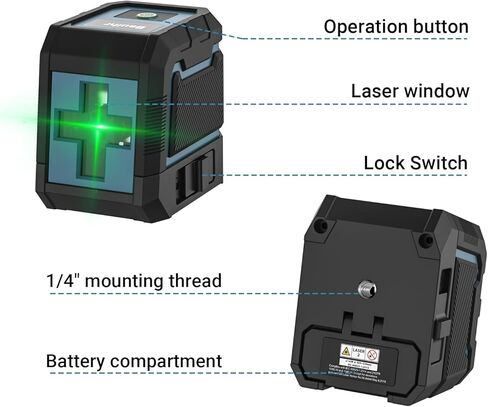 مستوى الليزر ذاتي التسوية من باويهر، مستوى ليزر أخضر متقاطع بطول 100 قدم مع تعديل السطوع، وضع التسوية الذاتية اليدوية IP54 مقاوم للماء والبطارية متضمنة in Kuwait