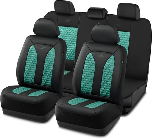 Skechers Memory Foam™ Car Seat Cover Full Sets, Hexcomb Breathable Thick Seat Covers, Airbag Compatible, Automotive Comfort & Protection for Most Cars,Van,Trucks, SUVs (Green,Full Set) in Kuwait