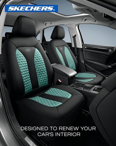 Skechers Memory Foam™ Car Seat Cover Full Sets, Hexcomb Breathable Thick Seat Covers, Airbag Compatible, Automotive Comfort & Protection for Most Cars,Van,Trucks, SUVs (Green,Full Set) in Kuwait