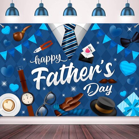 Fathers Day Decorations Happy Fathers Day Banner Backdrop Blue Shirt Print Father's Day Decorations for Photography 5x3Ft Fathers Day Party Wall Backgrounds in Saudi Arabia