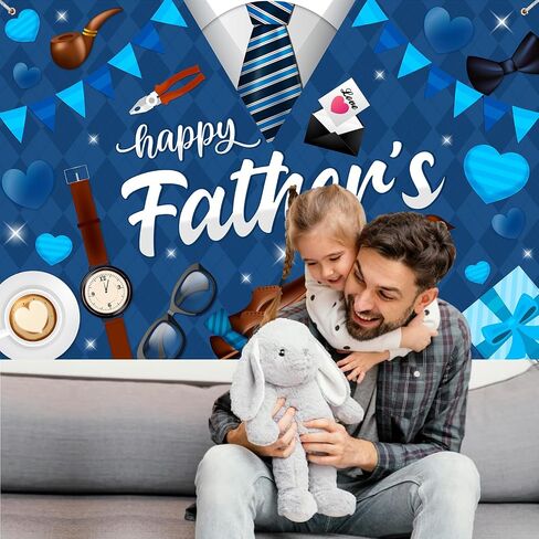 Fathers Day Decorations Happy Fathers Day Banner Backdrop Blue Shirt Print Father's Day Decorations for Photography 5x3Ft Fathers Day Party Wall Backgrounds in Saudi Arabia