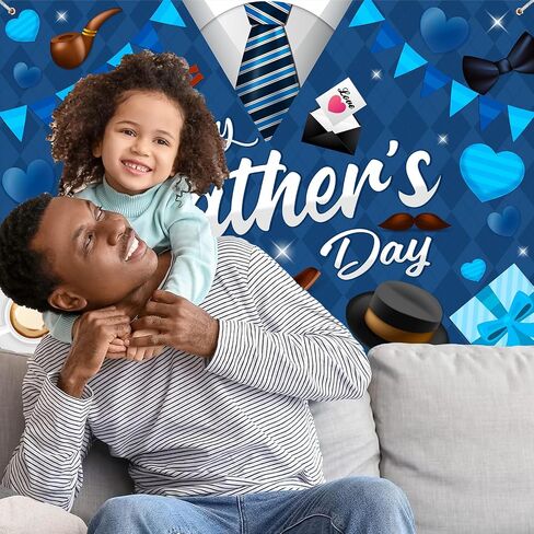 Fathers Day Decorations Happy Fathers Day Banner Backdrop Blue Shirt Print Father's Day Decorations for Photography 5x3Ft Fathers Day Party Wall Backgrounds in Saudi Arabia