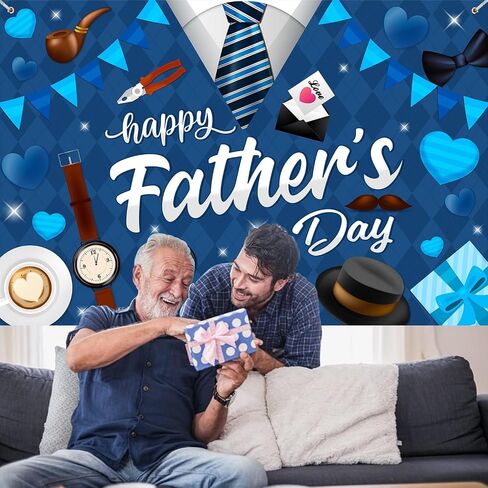 Fathers Day Decorations Happy Fathers Day Banner Backdrop Blue Shirt Print Father's Day Decorations for Photography 5x3Ft Fathers Day Party Wall Backgrounds in Saudi Arabia