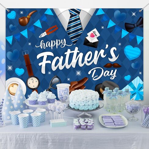 Fathers Day Decorations Happy Fathers Day Banner Backdrop Blue Shirt Print Father's Day Decorations for Photography 5x3Ft Fathers Day Party Wall Backgrounds in Saudi Arabia