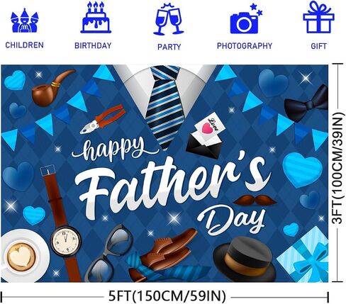 Fathers Day Decorations Happy Fathers Day Banner Backdrop Blue Shirt Print Father's Day Decorations for Photography 5x3Ft Fathers Day Party Wall Backgrounds in Saudi Arabia