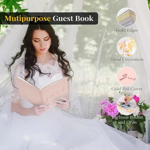 Wedding Guest Book, Registry Sign - in Book for Wedding Reception, Elegant Wedding Or Baby Shower Guest Book, 100 Pages Guestbook for Special Events with Sticker and Pen - Beige in Saudi Arabia