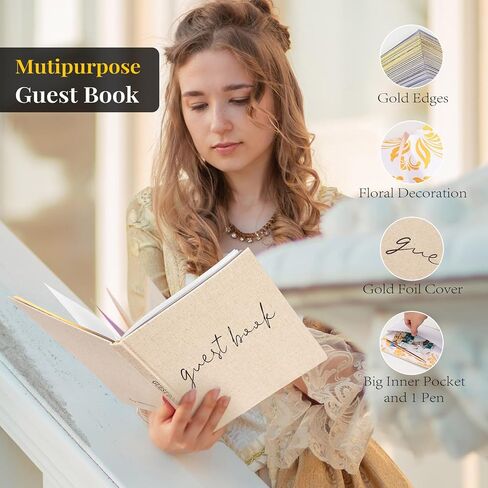 Wedding Guest Book, Registry Sign - in Book for Wedding Reception, Elegant Wedding Or Baby Shower Guest Book, 100 Pages Guestbook for Special Events with Sticker and Pen - Beige in Saudi Arabia