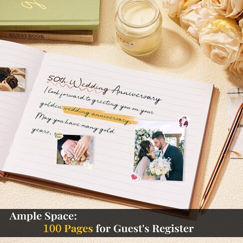 Wedding Guest Book, Registry Sign - in Book for Wedding Reception, Elegant Wedding Or Baby Shower Guest Book, 100 Pages Guestbook for Special Events with Sticker and Pen - Beige in Saudi Arabia