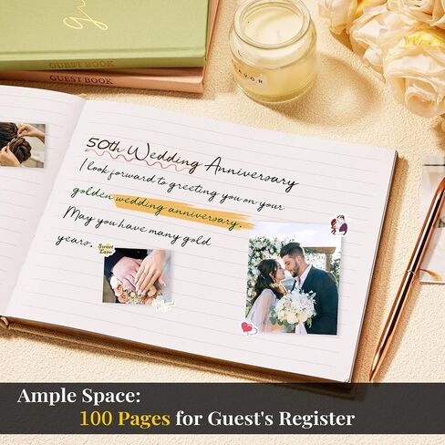 Wedding Guest Book, Registry Sign - in Book for Wedding Reception, Elegant Wedding Or Baby Shower Guest Book, 100 Pages Guestbook for Special Events with Sticker and Pen - Beige in Saudi Arabia