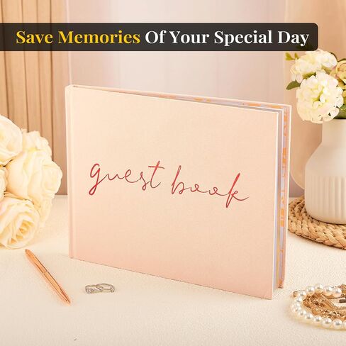 Wedding Guest Book, Registry Sign - in Book for Wedding Reception, Elegant Wedding Or Baby Shower Guest Book, 100 Pages Guestbook for Special Events with Sticker and Pen - Beige in Saudi Arabia