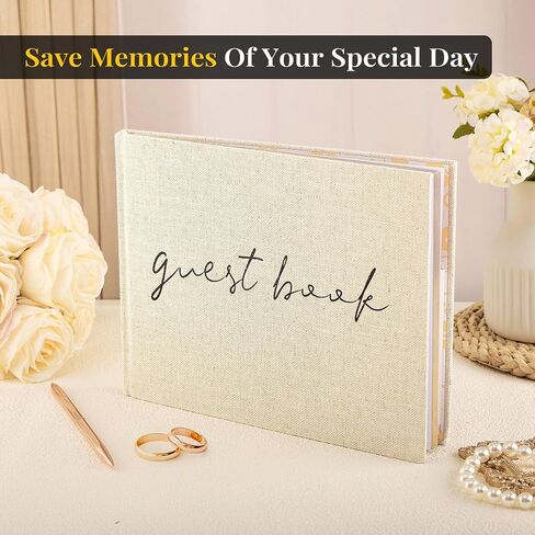 Wedding Guest Book, Registry Sign - in Book for Wedding Reception, Elegant Wedding Or Baby Shower Guest Book, 100 Pages Guestbook for Special Events with Sticker and Pen - Beige in Saudi Arabia