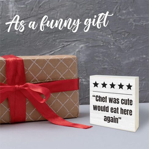 4"X4" Funny Wooden Block Sign - Chef Was Cute Would Eat Here Again - Pine Wood Plaque, Home & Office Desk Decor, Room Tabletop Ornament, Shelf Supplies, Decorative Housewarming Gift - A05 in Saudi Arabia