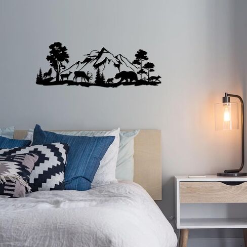 ESTART Mountain Forest Metal Wall Decor Deer Bear Metal Wall Art Woodland Rustic Animal Hunting Decor for Living Room Bedroom Bathroom Cabin Wall Decoration, 15.7 x 5.7 Inch in Saudi Arabia