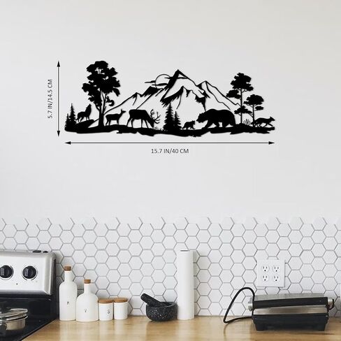 ESTART Mountain Forest Metal Wall Decor Deer Bear Metal Wall Art Woodland Rustic Animal Hunting Decor for Living Room Bedroom Bathroom Cabin Wall Decoration, 15.7 x 5.7 Inch in Saudi Arabia