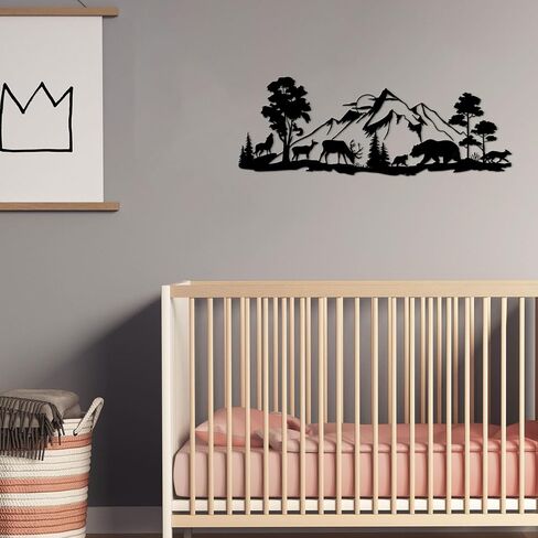 ESTART Mountain Forest Metal Wall Decor Deer Bear Metal Wall Art Woodland Rustic Animal Hunting Decor for Living Room Bedroom Bathroom Cabin Wall Decoration, 15.7 x 5.7 Inch in Saudi Arabia