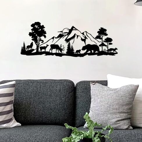 ESTART Mountain Forest Metal Wall Decor Deer Bear Metal Wall Art Woodland Rustic Animal Hunting Decor for Living Room Bedroom Bathroom Cabin Wall Decoration, 15.7 x 5.7 Inch in Saudi Arabia