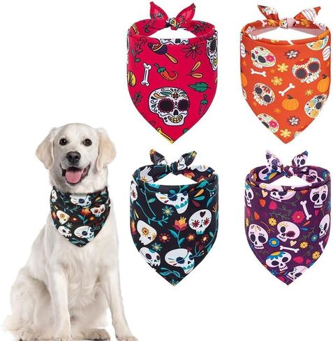 BINGPET 4 عبوات من عصابات الكلاب، وشاح مرايل كلب مثلث ناعم ملون أنيق، منديل قابل للغسل لحفلات المهرجانات للفتيات الصغيرات أو الأولاد والقطط (الأحمر والأرجواني والأسود والبرتقالي) in Kuwait