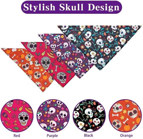 BINGPET 4 عبوات من عصابات الكلاب، وشاح مرايل كلب مثلث ناعم ملون أنيق، منديل قابل للغسل لحفلات المهرجانات للفتيات الصغيرات أو الأولاد والقطط (الأحمر والأرجواني والأسود والبرتقالي) in Kuwait