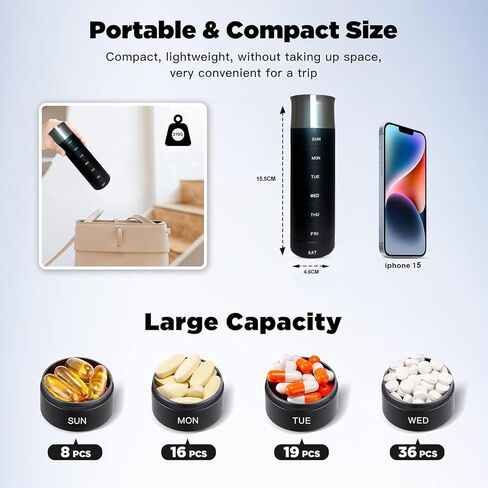 Metal Aluminum Alloy Travel Pill Organizer with Display, Touchscreen with 4 Alarms, USB Charge, Portable, Waterproof Weekly Pill Box, BPA Free 7 Day Daily Organizer Holder for Medicine, Vitamin in Saudi Arabia