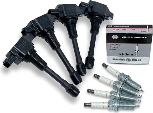مجموعة من 4 قطع من ملف الإشعال 22448-ED000 C1696 UF549 + شمعات الإشعال OEM B2401-JA01JNW المتوافقة مع نيسان وإنفينيتي in Kuwait