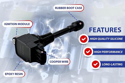 مجموعة من 4 قطع من ملف الإشعال 22448-ED000 C1696 UF549 + شمعات الإشعال OEM B2401-JA01JNW المتوافقة مع نيسان وإنفينيتي in Kuwait