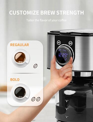 Homtone 10 Cup Programmable Coffee Maker, Drip Coffee Maker with LCD Screen, Glass Carafe, Warming Plate, Auto Shut Off, Regular & Strong Brew for Home and Office, Stainless Steel in Kuwait
