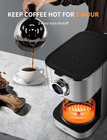 Homtone 10 Cup Programmable Coffee Maker, Drip Coffee Maker with LCD Screen, Glass Carafe, Warming Plate, Auto Shut Off, Regular & Strong Brew for Home and Office, Stainless Steel in Kuwait