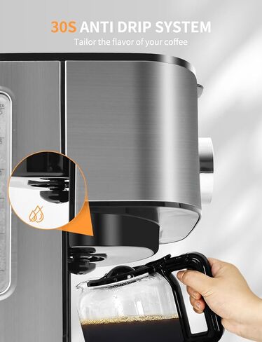 Homtone 10 Cup Programmable Coffee Maker, Drip Coffee Maker with LCD Screen, Glass Carafe, Warming Plate, Auto Shut Off, Regular & Strong Brew for Home and Office, Stainless Steel in Kuwait