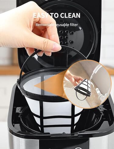 Homtone 10 Cup Programmable Coffee Maker, Drip Coffee Maker with LCD Screen, Glass Carafe, Warming Plate, Auto Shut Off, Regular & Strong Brew for Home and Office, Stainless Steel in Kuwait