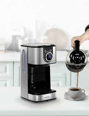 Homtone 10 Cup Programmable Coffee Maker, Drip Coffee Maker with LCD Screen, Glass Carafe, Warming Plate, Auto Shut Off, Regular & Strong Brew for Home and Office, Stainless Steel in Kuwait