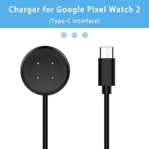 [عبوة من قطعتين] شاحن متوافق مع ساعة Google Pixel 2، كابل شحن مغناطيسي لساعة Pixel 2. (3.3 قدم، 4 دبابيس) [ليس لساعة Pixel 1] (أسود، النوع C) in Kuwait