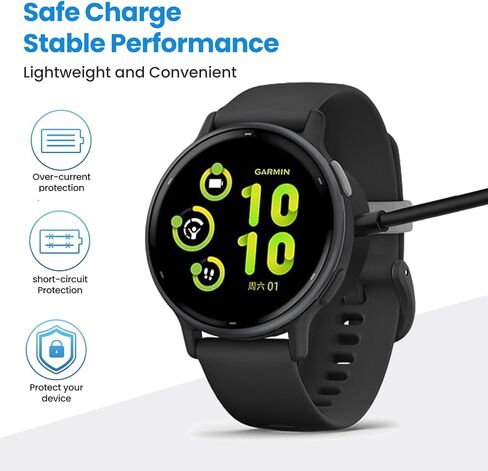 Type-C Charger Compatible with Garmin Forerunner 965/955/ 945/255/265/165/55 Charging Stand 3.3ft USB Portable Replacement Charging Station Cord for Forerunner 965 Charger Watch Accessories (Black*2) in Saudi Arabia